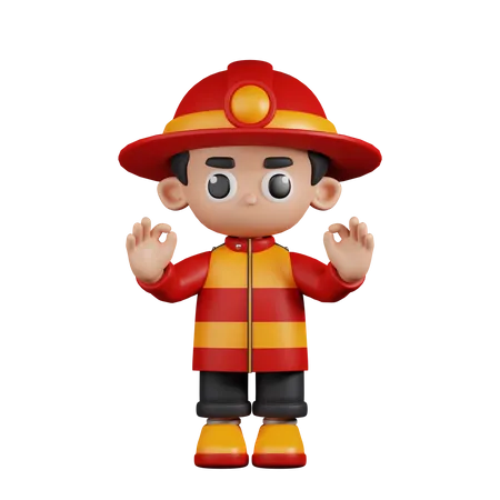 Bombero dando gesto con la mano Ok  3D Illustration