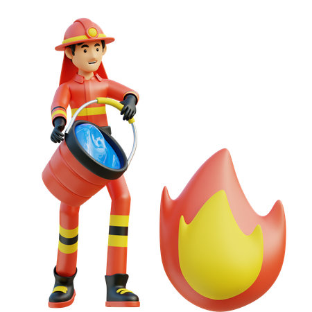 Bombero de sexo masculino que lleva el cubo de agua  3D Icon