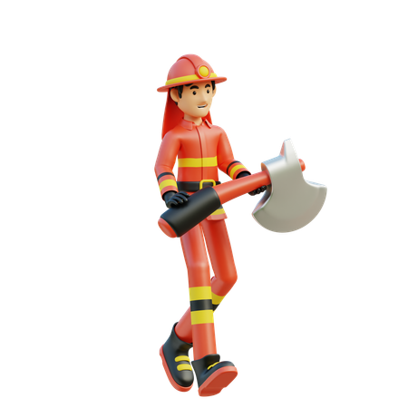 Bombero de sexo masculino que lleva un hacha  3D Icon