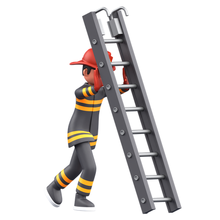 Bombero empujando una escalera  3D Illustration