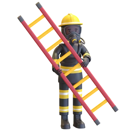 Escalera de sujeción de protección de equipo completo de bombero  3D Illustration