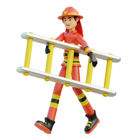 Bombero masculino llevando escalera  3D Illustration