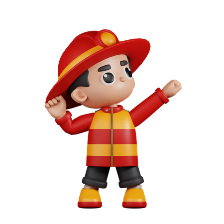 Bombero luciendo victorioso  3D Illustration