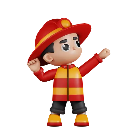 Bombero luciendo victorioso  3D Illustration