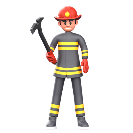 Bombero sosteniendo un hacha  3D Illustration