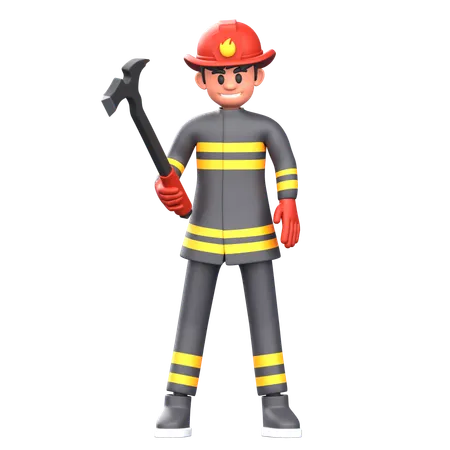 Bombero sosteniendo un hacha  3D Illustration