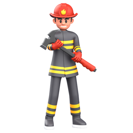 Bombero sosteniendo un hacha  3D Illustration