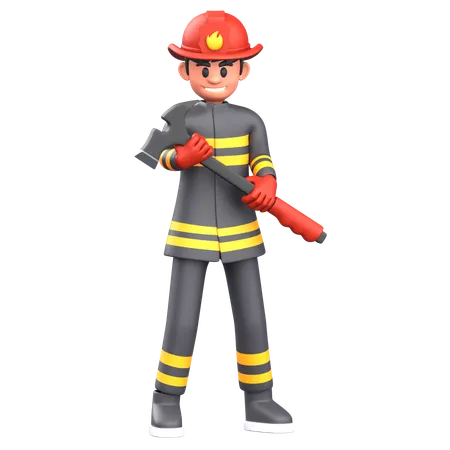 Bombero sosteniendo un hacha  3D Illustration