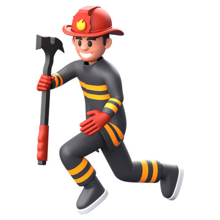 Bombero sosteniendo un hacha  3D Illustration