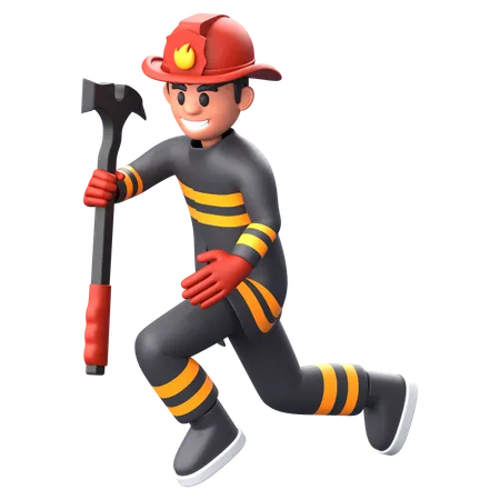 Bombero sosteniendo un hacha  3D Illustration