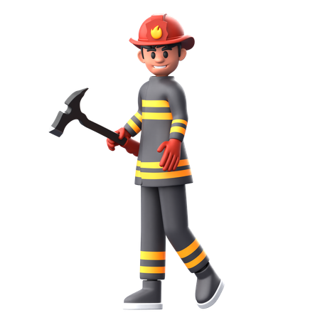 Bombero sosteniendo un hacha  3D Illustration