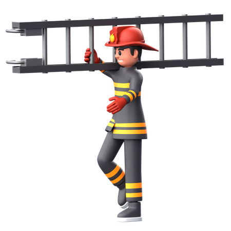 Bombero sosteniendo una escalera  3D Illustration