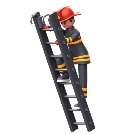 Bombero subiendo por una escalera  3D Illustration