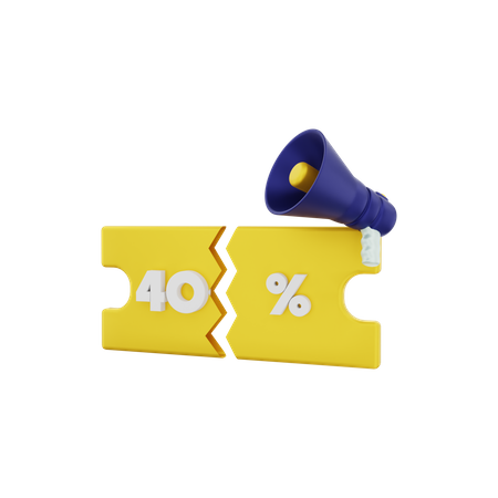 Bon de réduction de 40 pour cent avec mégaphone  3D Illustration