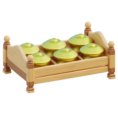 3 D Rendering Of A Bonang A Classical Javanese Gamelan Instrument With Multiple Gongs Arranged On A Wooden Frame 3D Icon