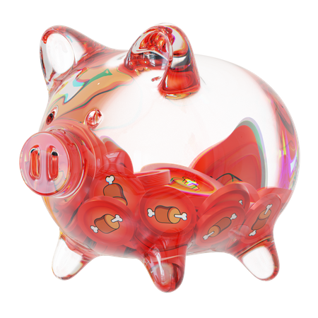 Bone Clear Glass Piggy Bank With Decreasing Piles Of Crypto Coins  3D Icon