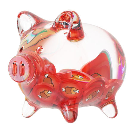Bone Clear Glass Piggy Bank With Decreasing Piles Of Crypto Coins  3D Icon
