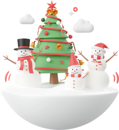 Boneco de neve com árvore de natal  3D Icon