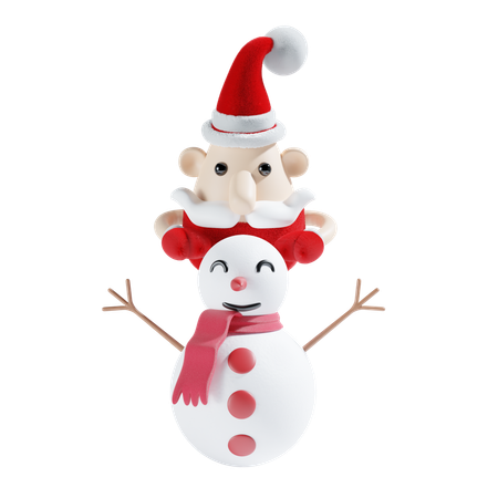 Boneco de neve com Papai Noel  3D Illustration