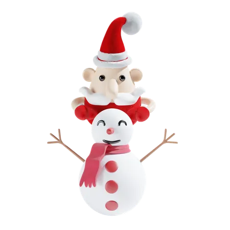 Boneco de neve com Papai Noel  3D Illustration