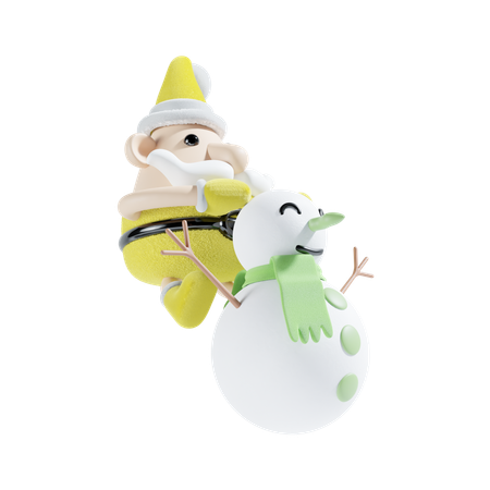 Boneco de neve com Papai Noel  3D Illustration