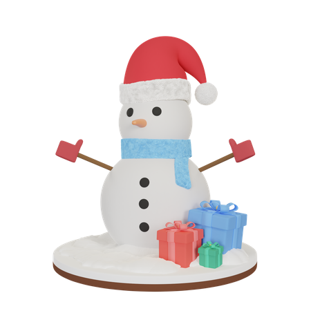 Boneco de neve com presente  3D Illustration