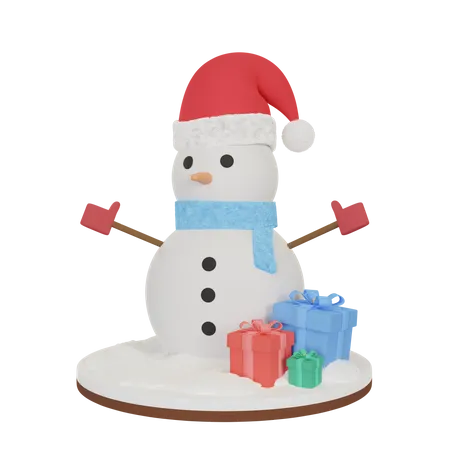 Boneco de neve com presente  3D Illustration