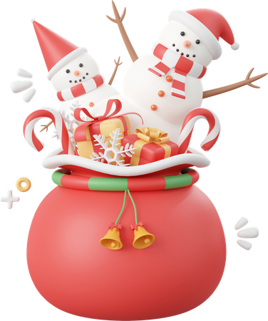 Boneco de neve com saco de presentes de natal  3D Icon