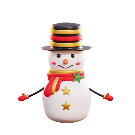Boneco de neve de natal usando chapéu preto  3D Illustration