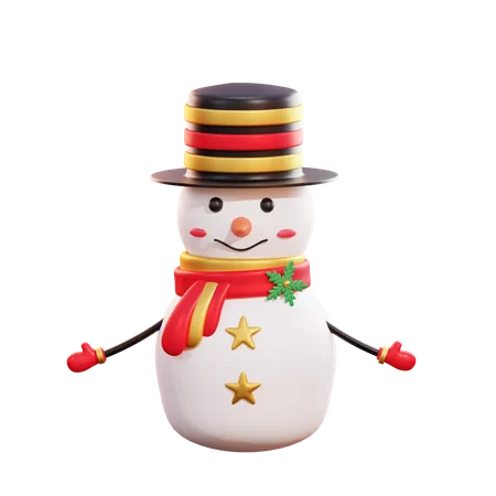 Boneco de neve de natal usando chapéu preto  3D Illustration