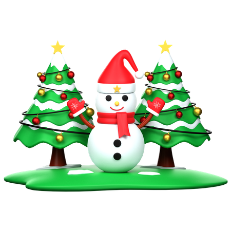 Boneco de neve e pinheiro  3D Icon