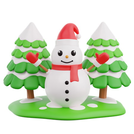 Boneco de neve e pinheiro  3D Icon