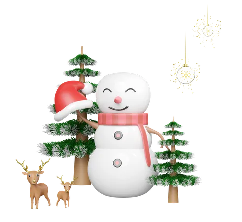 Boneco de neve está feliz pelo natal  3D Illustration