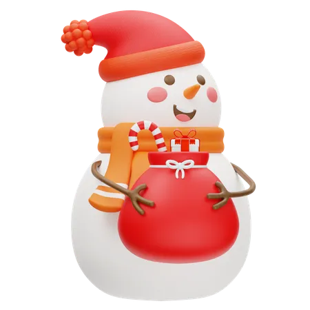 Boneco de neve fofo com sacola de presente no inverno  3D Icon