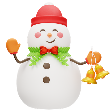 Boneco de neve fofo segurando sino  3D Icon