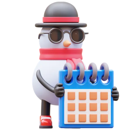 Cronograma de planejamento do calendário de retenção de personagem do boneco de neve  3D Illustration