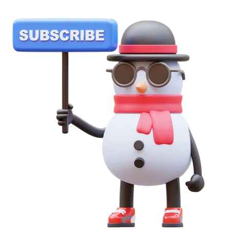 Personagem de boneco de neve segurando placa de inscrição  3D Illustration