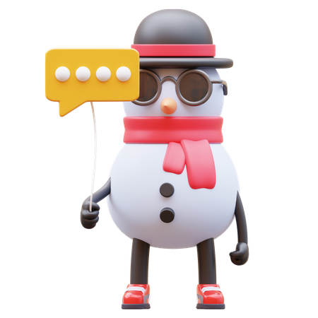 Personagem de boneco de neve segurando um balão de comunicação  3D Illustration