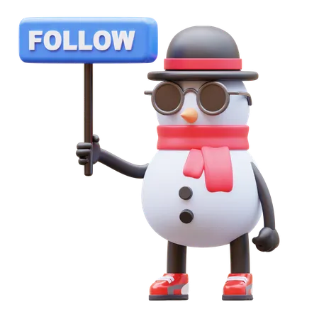 Personagem de boneco de neve segurando placa de acompanhamento  3D Illustration