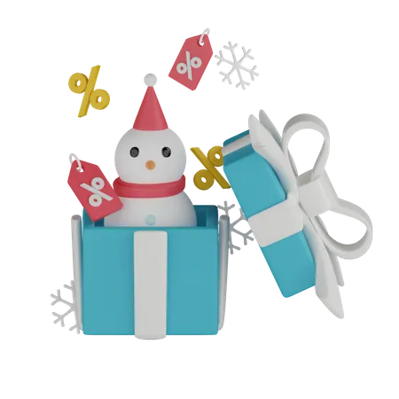 Caixa De Natal 3 D Com Surpresa De Homem De Gelo E Flocos De Neve 3D Icon