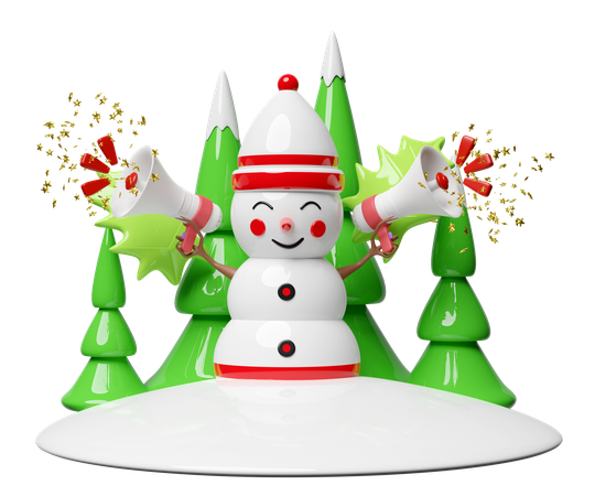 Boneco de neve segura megafone para anúncio de Natal  3D Illustration