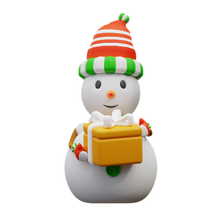 Boneco de neve segurando uma caixa de presente  3D Icon