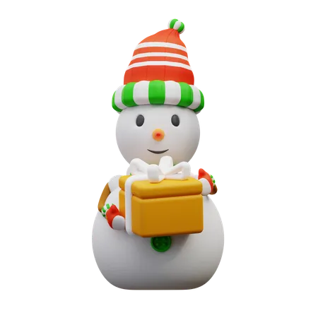 Boneco de neve segurando uma caixa de presente  3D Icon