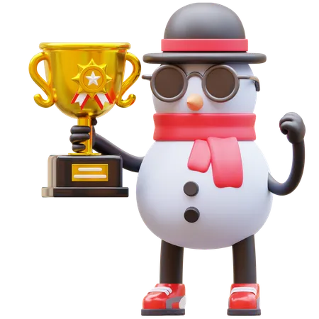 Personagem boneco de neve segurando troféu  3D Illustration