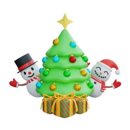 Bonecos de neve e árvores de natal  3D Icon