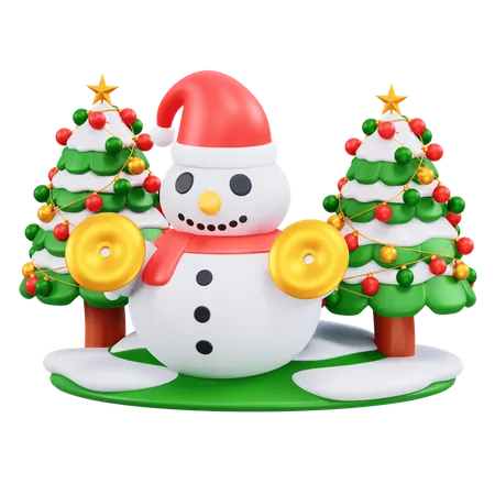 Bonhomme de neige avec arbre  3D Icon