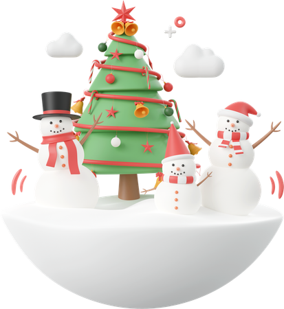 Bonhomme de neige avec arbre de Noël  3D Icon