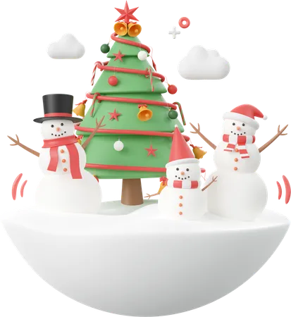 Bonhomme de neige avec arbre de Noël  3D Icon