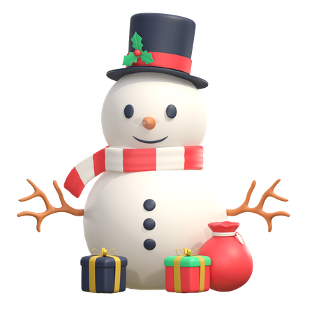 Bonhomme de neige avec des cadeaux  3D Icon