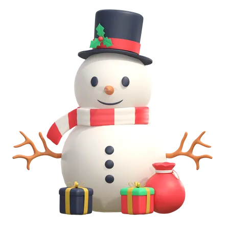 Bonhomme de neige avec des cadeaux  3D Icon